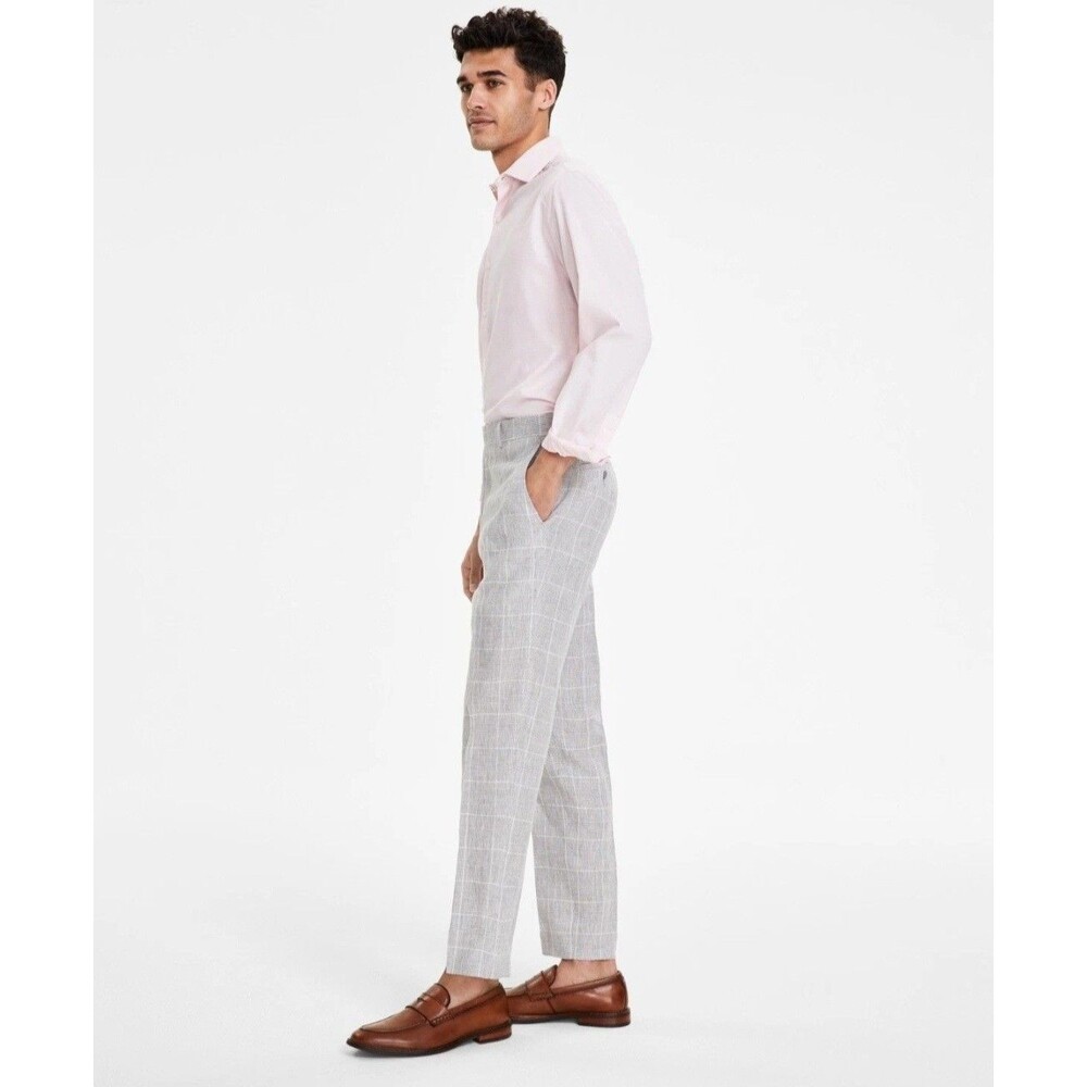 Bar Iii Mens Slim fit Dress Pants 30 / 30 Light Grey Plaid